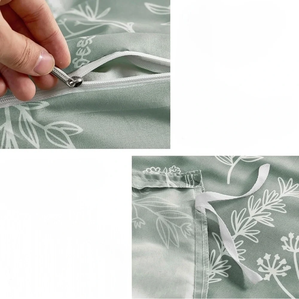 NEW Anthro Sage Green Botanical Print Boho Queen /King Bedding Duvet Sham Set